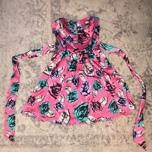 Betsey Johnson pink rose strapless dress